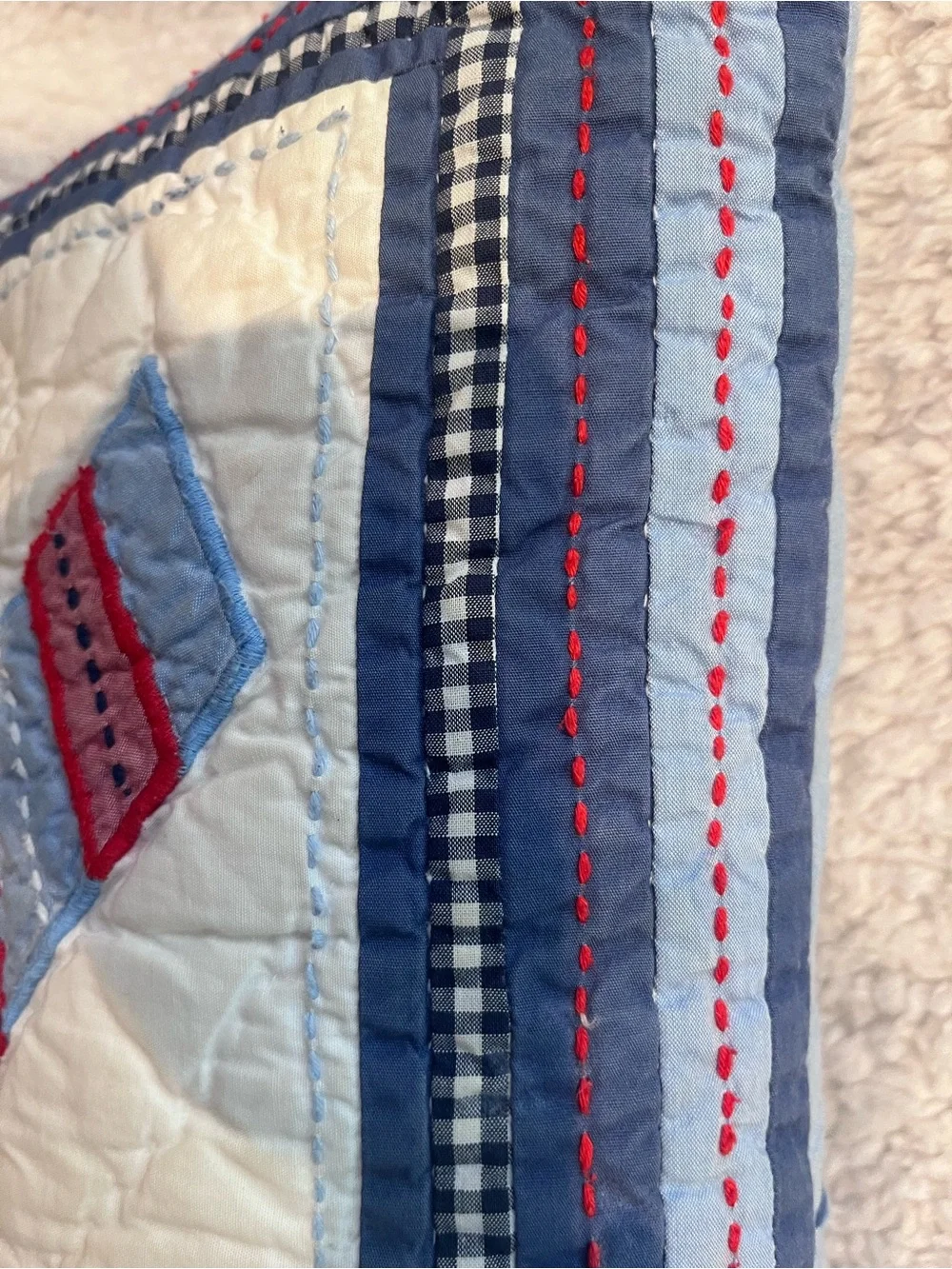 Pottery Barn Kids Denim Blue Pillow White Airplane Quilted Accent Throw 12x16